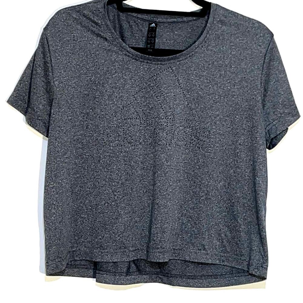 Adidas Girls Athleisure Crew Neck Jersey Knit Top Short Sleeve Shirt Grey M NWOT
